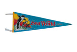 Vintage Sea World Ohio felt pennant, blue, red, yellow, with killer whale and dolphins.