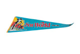 Vintage Sea World Ohio felt pennant, with jumping orcas graphic.