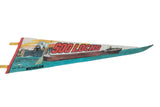 Vintage SOO Locks pennant with a retro ship graphic, viewed from a side perspective.