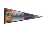 Vintage Detroit Tigers Centennial Celebration felt pennant with navy blue and orange graphics.