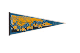 Vintage 1995 Golden State Warriors felt pennant in royal blue and golden yellow, 12x29.