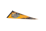 The graphic details of a vintage Pistons pennant, including the flame border and Target logo.