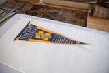 High angle view of the entire vintage Michigan Wolverines felt flag pennant.