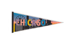 Vintage 1990s Chicago felt pennant with a colorful city skyline and sunset graphic.