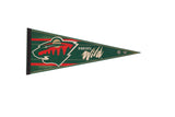 Vintage Minnesota Wild felt pennant with green, red, beige logo, 12