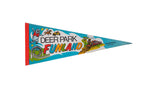 Circa 2000s Deer Park Funland felt pennant, light blue with colorful park graphics, 12