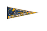 Vintage Michigan 1998 Rose Bowl felt pennant with blue and yellow helmet, measuring 12x29.