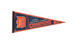 Vintage Detroit Tigers 2006 AL Champions felt pennant in navy blue with orange logo and graphics.