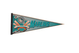 Vintage Florida Marlins felt pennant with teal and orange 1990s team logo and graphics.
