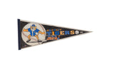 Vintage Detroit Tigers felt flag pennant with colored-in graphics of the mascot and team logo.