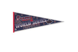 Vintage Atlanta Braves 1995 World Series felt pennant, navy blue with red and white text, 12x29.