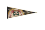 Michigan Battlecats felt pennant, circa 1990s, featuring cream, green, and red baseball design.