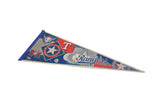 Texas Rangers felt pennant close-up showing blue edge, red 'TEXAS' logo, and Wincraft text.