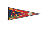 Vintage Memphis TN felt pennant with Rockey the Redbird baseball mascot in red and blue.