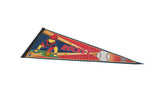 Angled perspective of the Rockey the Redbird vintage Memphis baseball pennant.