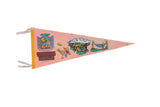 Cedar Point Berenstain Bears felt pennant, pale pink with orange trim and colorful illustrations, 12x29 inches.