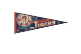Vintage Detroit Tigers felt pennant with tiger mascot, dark blue, orange, cream, 12