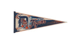 Circa 1990s Detroit Tigers felt flag pennant with classic orange mascot and navy blue script graphics.