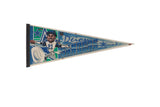 1990s vintage Deion Sanders Dallas Cowboys felt pennant with cartoon graphic, blue and green, 12x29 inches.
