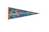 New York Islanders felt flag pennant, blue, orange, and teal, with vintage fisherman logo, 12x29.