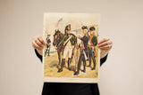 Vintage Ogden lithograph of 18th century military figures, showing patina, 12.5 x 15 inches.