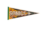 Vintage 1990s Seattle Sonics felt pennant with iconic logo and green binding, 12