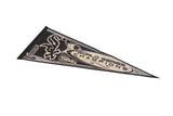 Angled view of the black felt Chicago Sox 2005 World Series Champions pennant.