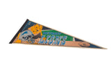 Vintage Detroit Lions felt pennant with team logo and time-softened blue, green, gold colors, 12x29 inches.