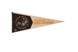 Vintage University of Colorado felt pennant, black and cream with buffalo logo, pinholes, 12x29.