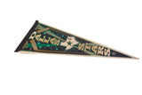 Black bound edge of a vintage felt pennant, with vertical 'STARS' and 'WINCRAFT' text.