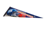 Angled perspective of the vintage New York Giants felt Super Bowl pennant.
