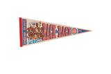 Detroit Pistons 'Back to Back World Champions' felt pennant with team caricatures, red, blue.