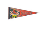 Vintage St. Louis Cardinals felt pennant with retro graphics of the mascot, baseballs, and team name.