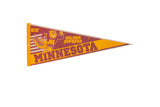 Circa 1990s Minnesota Golden Gophers felt pennant, maroon and gold, 12x29 inches.