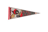 Vintage Ottawa Senators felt pennant with red, black, and gold team graphics on a white background.