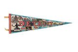 Detroit Michigan Felt Flag Pennant, vintage 1970s, with city landmarks, 8x25 inches.