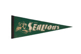 Vintage Point Loma Sea Lions felt pennant in deep green with gold text, 9