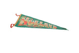 Vintage green felt Holland Michigan pennant detail, with red ties and illustrated 'H' letter.