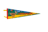 Lagoon Deer Park Castalia Ohio vintage felt pennant with a running deer and forest scene.