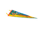 Vintage Lagoon Deer Park felt pennant shown at an angle, highlighting the colorful deer graphic.