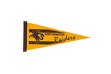 Vintage North Farmington Raiders felt flag pennant in gold with brown graphics and script.