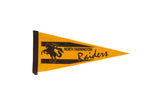 Vintage North Farmington Raiders felt pennant in gold with a black rider silhouette.