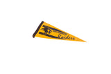 Angled view of the yellow and black North Farmington Raiders felt pennant.