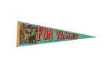 Vintage teal felt pennant for Fun Valley South Fork, Colorado, with orange text and rustic scene.