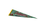 Vintage Ludington Michigan felt pennant with bold red lettering and scenic illustrations.
