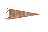 Vintage Quebec Canada felt pennant in aged tan, beaver illustration, red ties, 8x23 inches.