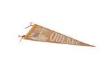 Tan felt vintage Quebec Canada pennant with white 'QUEBEC' lettering and beaver graphic.