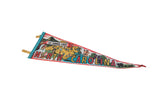 North Carolina felt pennant's blue stitched edge, detailed map, and headdress graphic.