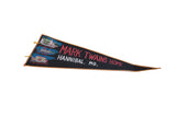 Illustrations of Mark Twain's Home and a stern wheeler on a vintage Hannibal, MO felt pennant.