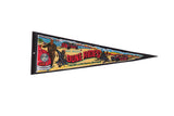 Vintage felt pennant, colorful Mac Wood's Dune Rides graphic, Silver Lake Michigan, 1980s, 9x27 inches.